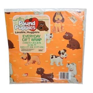 Vtg Pound Puppies 1985 Gift wrap paper (2 sheets)  Birthday Party Supplies Tonka